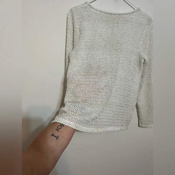 Chico's white gold long sleeve open knit sweater Sz 1 Medium - Picture 14 of 16